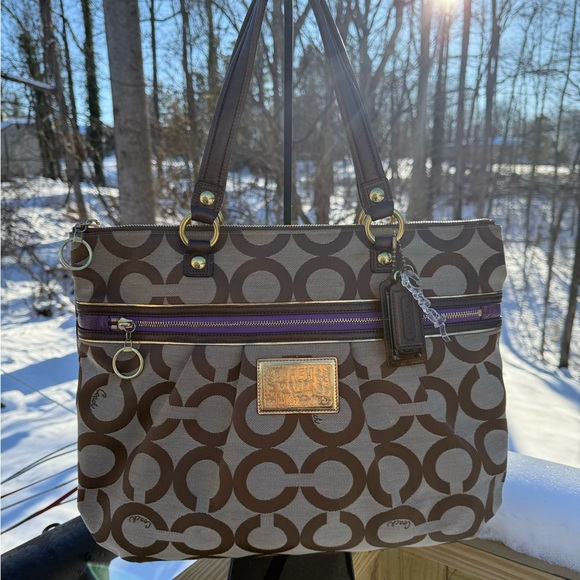 Coach Handbags - Coach Poppy Op Art Glam Shoulder Bag in Brown and Tan
